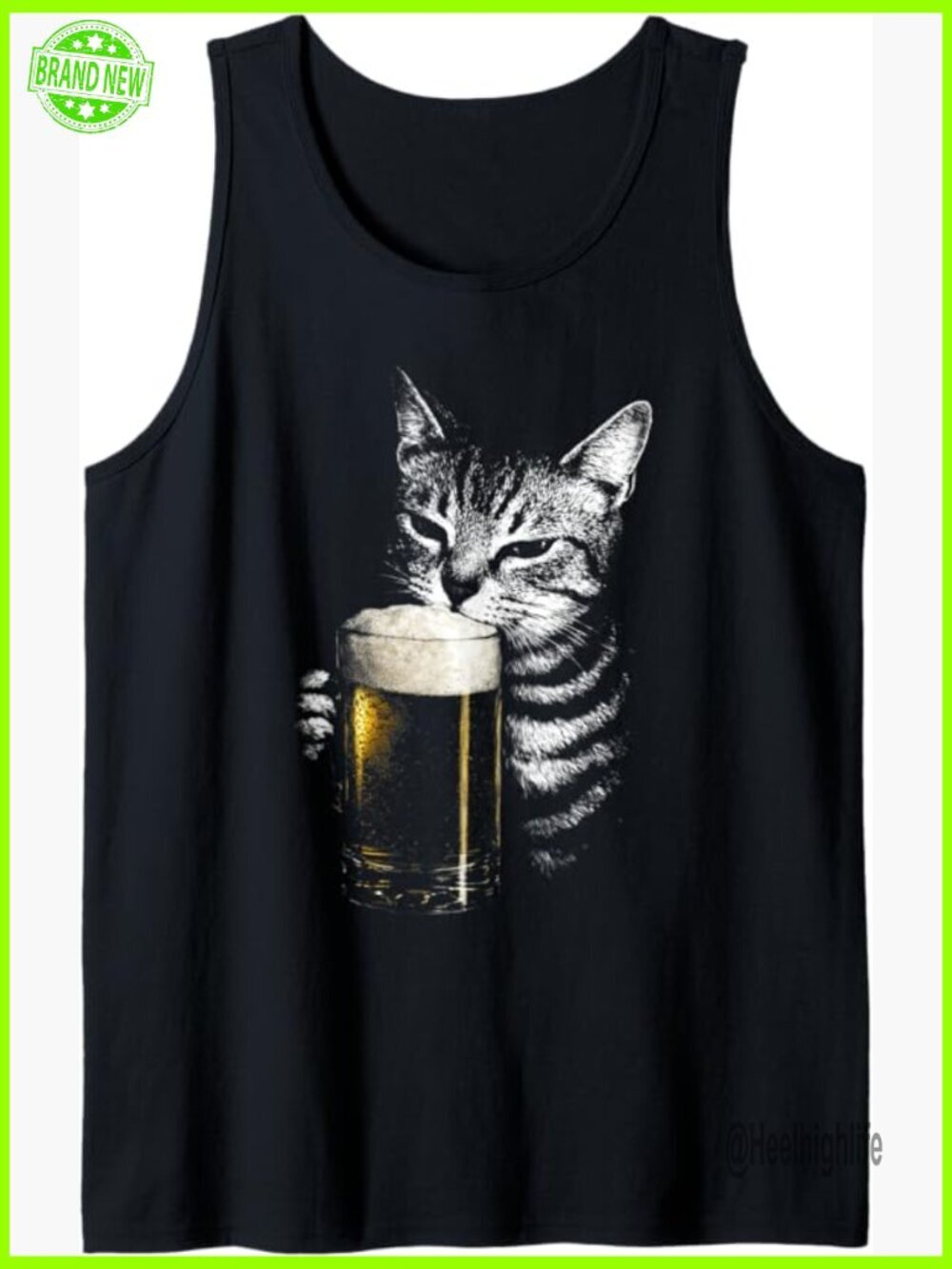 Funny Cat with Beer Humor Animal Tank Top Y2K Vintage 90s Novelty Tee